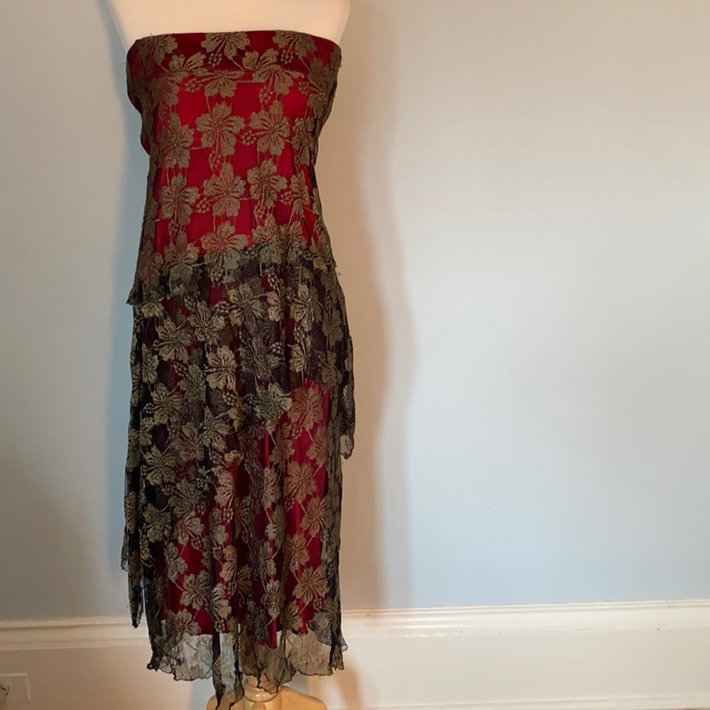 Nicole Miller collection red and gold dress